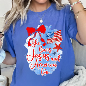 LOVES JESUS AND AMERICA TOO - DTF TRANSFER