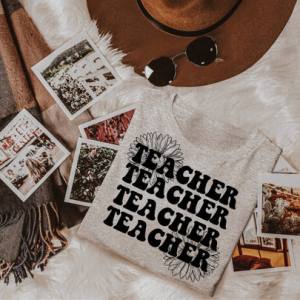 FLORAL TEACHER BLACK *OLLIE & CO. EXCLUSIVE* - DTF TRANSFER