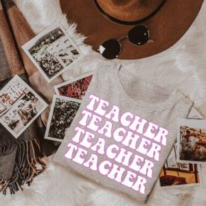 TEACHER WHITE & PINK *OLLIE & CO. EXCLUSIVE* - DTF TRANSFER